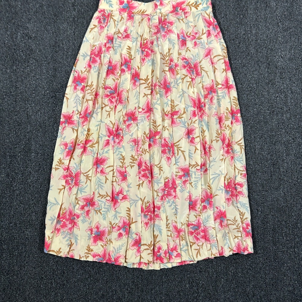 Evan-Picone Pleated Midi Skirt Womens 6 Pink Ivory Floral Vintage Career Skirt
